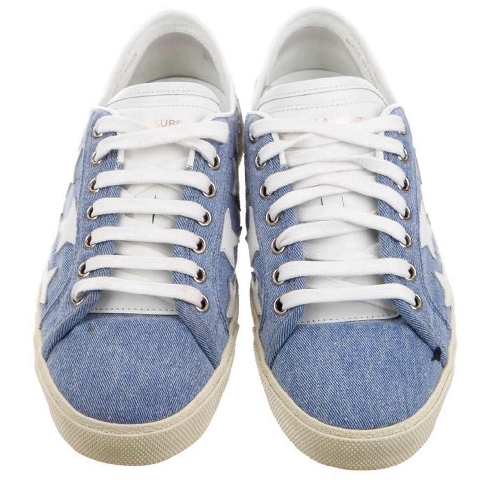 SAINT LAURENT Blue Denim Calfskin Star Court Sneakers Size 7.5/37.5